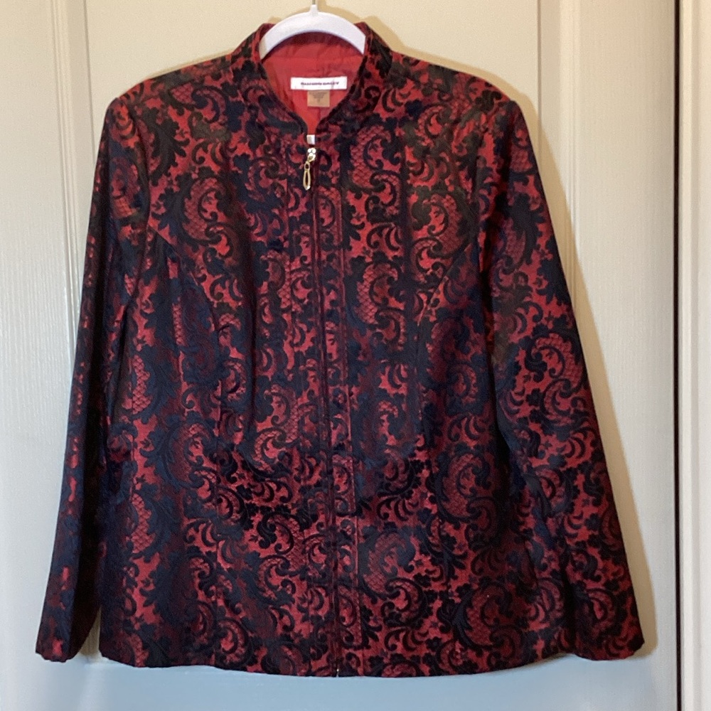 Allison Daley Red and Black Blazer with Structured Collar